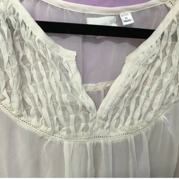 Peppercorn Delicate Sheer Ivory Long Sleeve Poet Blouse with Smocking Detail - Picture 4 of 6